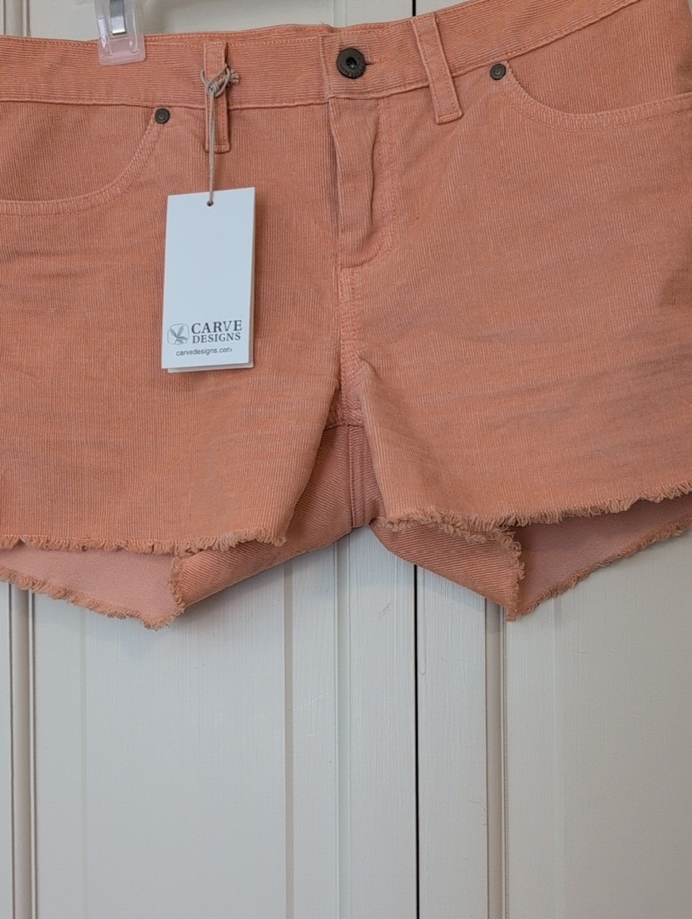 Carve Designs Peach/Coral Frayed Denim Cutoff Shorts
